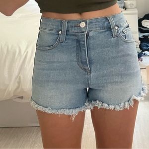 High rise jean‎ shorts. Stretchy, blue. Great length. Great condition.